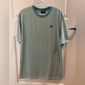 Green striped t shirt with flower detail